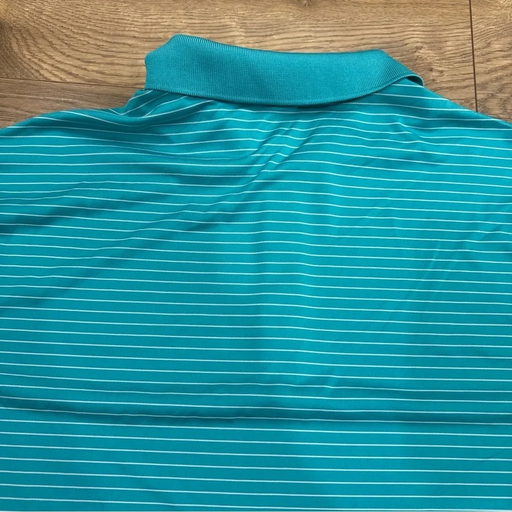 Nike Golf Tour Preformance Polo Shirt Mens Sz L Teal Stripe Dri-Fit Short Sleeve